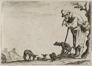 Hyrden, der spiller på fløjte, fra The Caprices af Jacques Callot