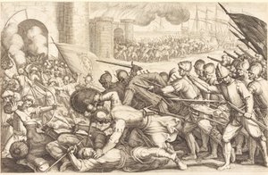 Tropperne tvinger porten til en by af Jacques Callot