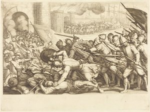 Tropper, der gennembryder en byport af Jacques Callot
