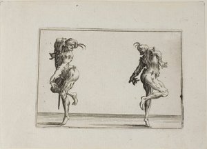 De to pantaloner vender ryggen til, fra Capricerne af Jacques Callot