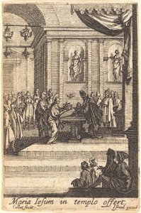 Jomfruen præsenterer Jesus ved templet, i eller efter 1630. af Jacques Callot