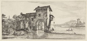 Vandmøllen, fra serien Paysages Gravées pour Jean de Médicis, Paysages Dessinés à Florence af Jacques Callot