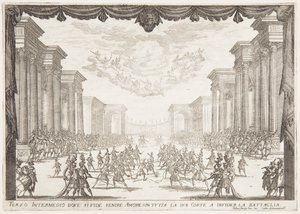 Tredje intermezzo, Slaget stoppes af kærlighedens ankomst med hendes Cortege af Jacques Callot