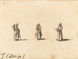 Tre kvinder, den ene holder et barn af Jacques Callot