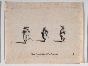 Tre kavalerer, fra Les Fantaisies de Noble J. Callot ... af Jacques Callot