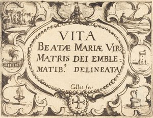 Titelside for "Jomfruens liv i emblemer" af Jacques Callot
