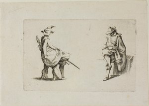 To siddende mænd, fra The Caprices af Jacques Callot