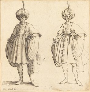 To tyrkere klædt i turbaner med en fane af Jacques Callot