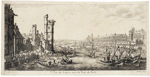 Udsigt fra Seinen til Louvre til højre ... (radering) af Jacques Callot