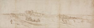 Udsigt over Castello Bracciano, nær Rom med bus og figurer af Jacques Callot