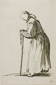 Kvinde tigger med rosenkrans, tallerken syv fra The Beggars af Jacques Callot