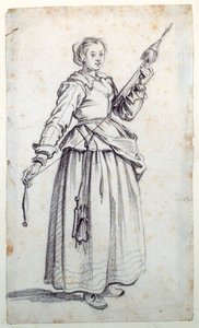 Kvinde med spindel (sort kridt på papir) af Jacques Callot