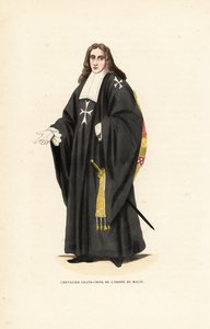 Grand Cross of the Knights Hospitaller, Order of Malta, Order of Knights of the Hospital of Saint John of Jerusalem, Chevalier Grand-Croix de l’Ordre de Malte. Håndfarvet træblokgravering efter en illustration af Jacques Charles Bar fra Abbot Tiron