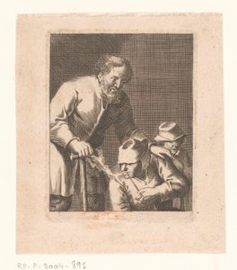 Figur med pibe, der sidder mellem mand og barn af Jacques Dassonville (attributed to)