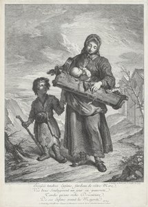 En ung mor, der bærer en tremmeseng af Jacques Dumont Le Romain, finished by Jean Daullé