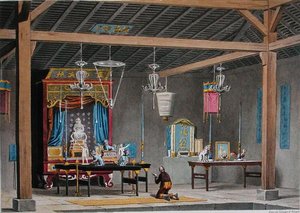 Udsigt over det indre af det kinesiske tempel i Coupang, Timor, fra 