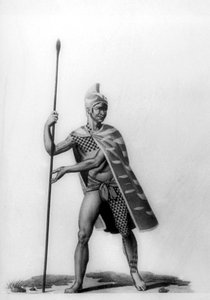 Ung officer iført et typisk kostume af malo, Hawaii, 1819