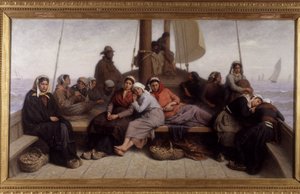 Østersfiskeri på dækket af en båd - Maleri af Eugene Feyen (1815-1908), n.d.
