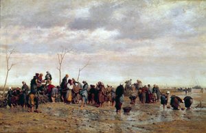 Havfangerne. Osterikultur: kvinder samler østers ved lav hoppe. Maleri af Eugene Feyen (1815-1908)