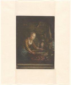 Ung kvinde hakker løg af Jacques Fabien Gautier Dagoty (attributed to)