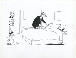 Le Figaro, satire i sort/hvid af Jacques Faizant