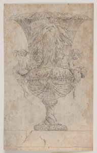 Prydvase med to putti (havfruer?). Kopi efter redigering (pl. 9) i suiten af de i 1746 af Saly tegnede vaser. "Vasa a se inventa...". af Jacques Francois Joseph Saly