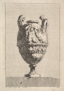 Vase med en mandlig sirene, der holder en krans op, fra: Vaser, 1746. af Jacques Francois Joseph Saly
