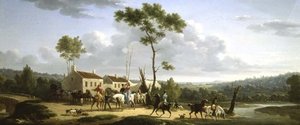 Landskab med figurer af Jacques Francois Joseph Swebach