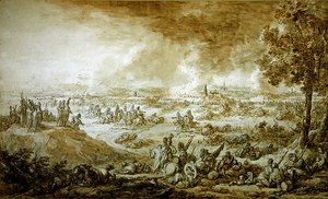 Slaget ved Leipzig (pen og blækvask på papir) af Jacques Francois Joseph Swebach