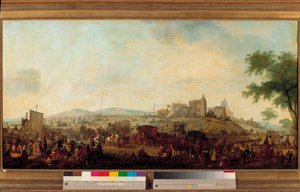Udsigt over den militære manøvrelejr etableret under kommando af prinsen af Conde nær Saint Omer fra 5. august til 25. september 1788. Dette er Louis V Joseph de Bourbon-Conde (1736-1818). Maleri af Jacques Francois Joseph Swebach (1769-1823) 1788 Su af Jacques Francois Joseph Swebach
