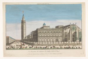 Udsigt over katedralen i Sevilla Gde. rue de Seville (titel på objekt) af Jacques Gabriel Huquier