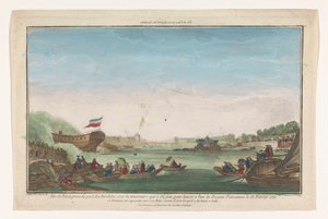 Udsigt over Port des Invalides i Paris med Paris fregattens død den 18. februar 1761 Vüe ​​​​de Paris prize du Port des Invalides (titel på objekt) af Jacques Gabriel Huquier
