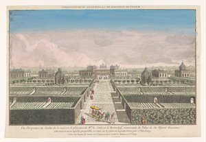 Udsigt over haven til grevinden af ​​Bestoucheffs landsted nær byen Sankt Petersborg Maison de plaisance de la comtesse de Bestoucheff (titel på objektet) af Jacques Gabriel Huquier