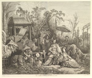 Den kinesiske have, fra Chinoseries, efter 1743. af Jacques Gabriel Huquier