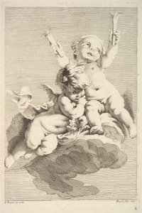 To amoriner, en holder fakler, midten til slutningen af det 18. århundrede. af Jacques Gabriel Huquier
