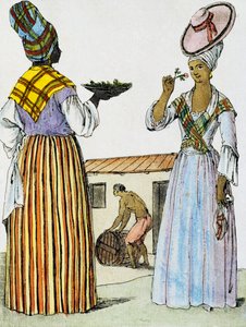 Blomsterhandlere i Santo Domingo, farvestik fra en tegning af Labrousse (aktiv 1796), fra Encyclopedie des Voyages, af Jacques Grasset de Saint-Sauveur (1757-1810) af Jacques Grasset de Saint-Sauveur
