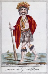 Påskeøens hjemmehørende, farvegravering af Laroque, Polynesien af Jacques Grasset de Saint Sauveur