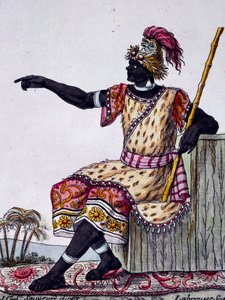 Konge af Loango, farvestik fra tegning af Labrousse (aktiv 1796), fra Encyclopedia of voyages, af Jacques Grasset de Saint-Sauveur (1757-1810)