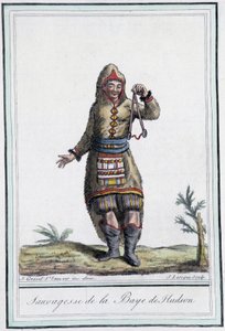 Sauvagesse af Hudson Bay (Canada) - i "" Encyclopedia of Travels"" af Grasset St. Sauveur, red. 1796