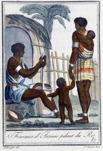 Kvinder fra Issinie banker på risen - i "" Encyclopedia of Travels"" af Grasset St. Sauveur, red. 1796 af Jacques Grasset de Saint-Sauveur