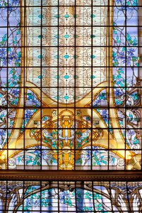 Nancy (afdeling 54), Art Nouveau, "" La verriere aux Clematites "" (1901), Glasmaleri af Jacques Grube (1870-1936), på Credit Lyonnais, rue St Georges