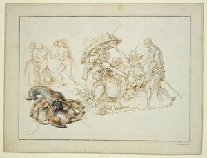 Hummer og to hekse, ca. 1602 (pen og akvarel på papir) af Jacques II de Gheyn