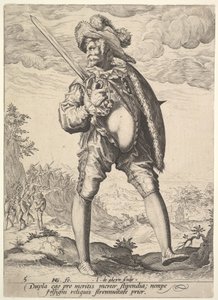 Soldat, bevæbnet med bredsværd og skjold, fra officerer og soldater, 1587.