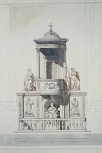 Design til en prædikestol, ca. 1825 (pen og blæk og wc på papir)