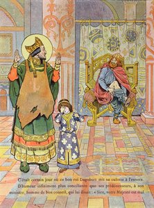 Kong Dagobert I (ca. 603-39) sætter sine bukser på den forkerte vej, illustration fra 