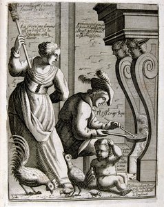 Graveret illustration fra det 17. århundrede fra en samling ordsprog. Paris 1657-1663. Af Jacques Lagniet (1620-1675). Fransk kobberstikker. Fra ham stammer mange samfundskritiske stik og hånlige billeder som hans til tider groteske og fantastiske illustra