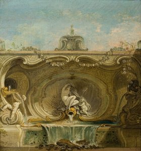 Design af springvand. Naiad og Putto, ca. 1740. af Jacques Lajoue de
