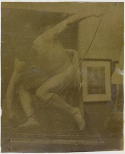 Studie af en mandlig nøgenmodel, der sidder på huk med en sløjfe i hånden, i Jacques de Lalaings studie af Jacques Lalaing (attributed to)
