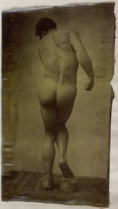 Studie af en mandlig nøgenmodel, stående og set bagfra, i Jacques de Lalaings studie af Jacques Lalaing (attributed to)