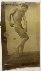 Studie af en mandlig nøgenmodel, stående og set fra siden, i Jacques de Lalaings studie